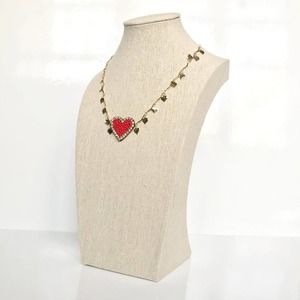 NEW Beaded Heart Statement Pendant Necklace Special Gold Chain Never Worn